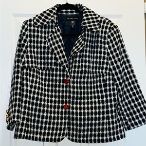 New York & Company Navy  &
White Textured Plaid Blazer (Size 14)